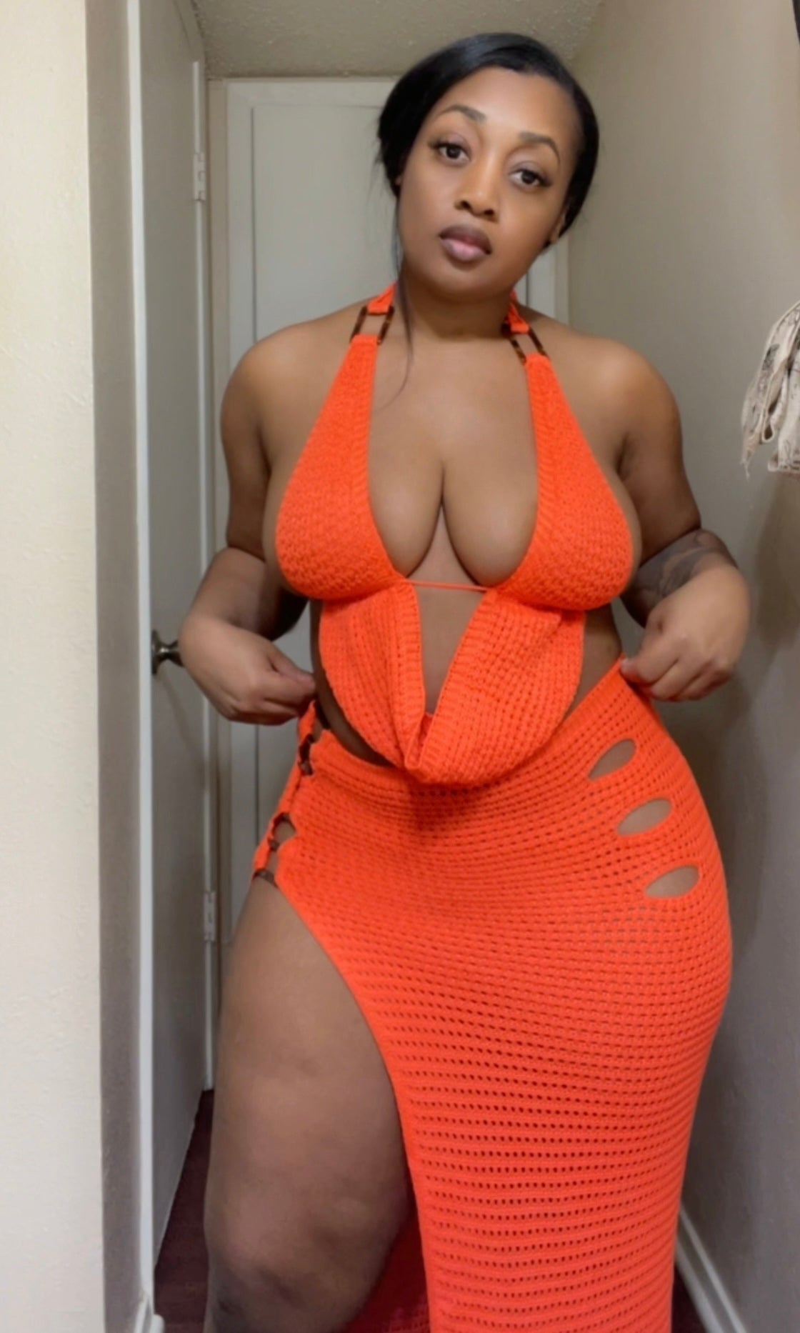 Beach Women's Solid Color Knitted Beach Bikini Swimsuit Blouse Sun-proof Set