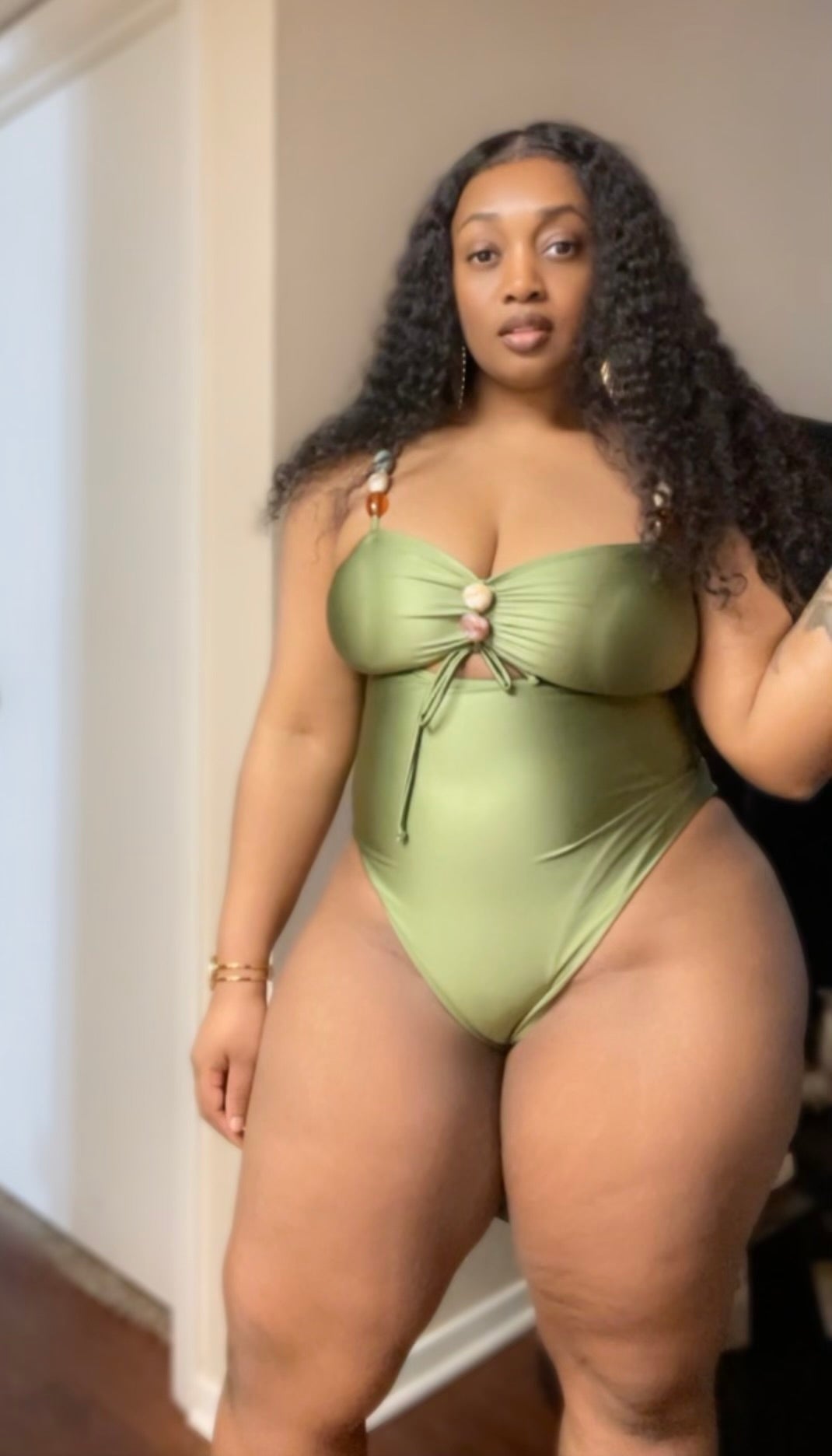 Solid Color One-piece Swimsuit Drawstring Swimsuit Suit