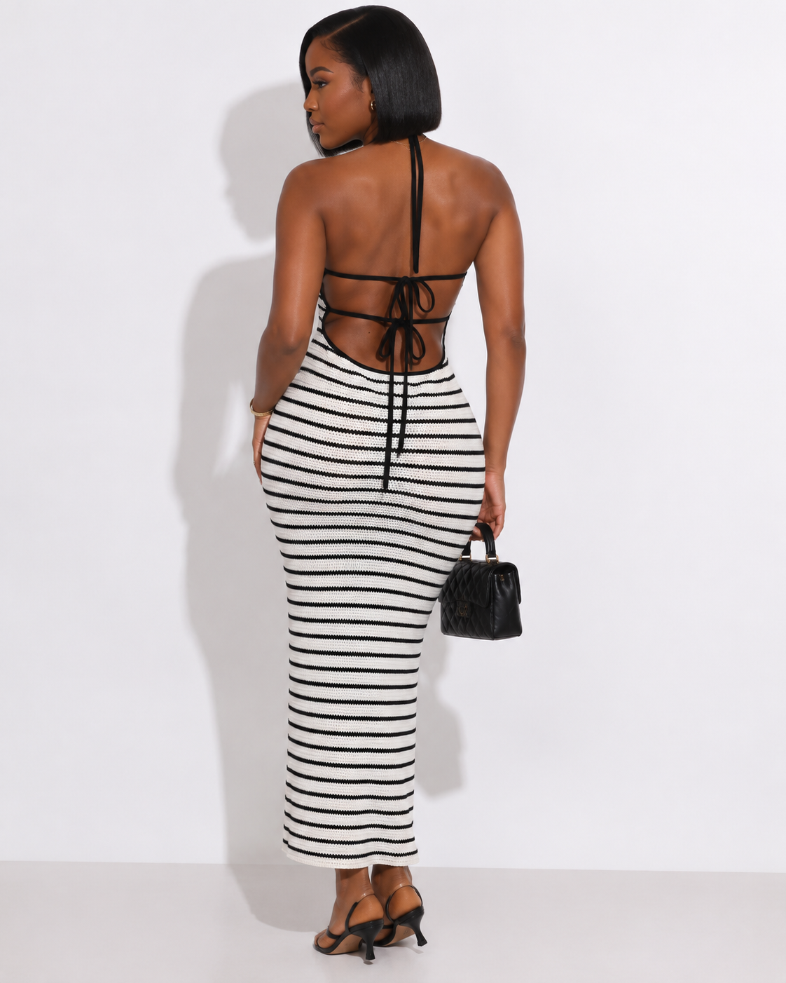 Striped Halter Neck Maxi Dress